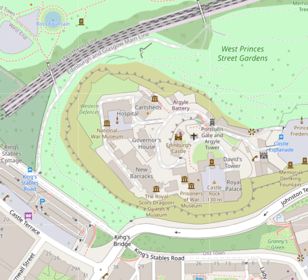 A small map - it is showing an area the size of Edinburgh Castle